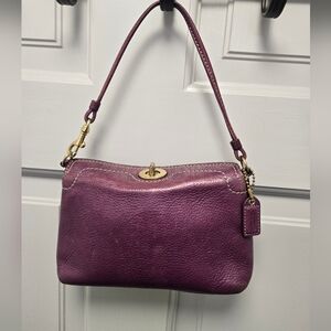 Coach Plum Pebbled Leather Wristlet Bag with Turn Lock